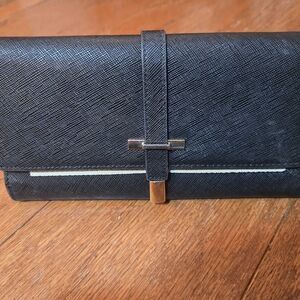 Black Women's Leather Wallet with Gold Accent